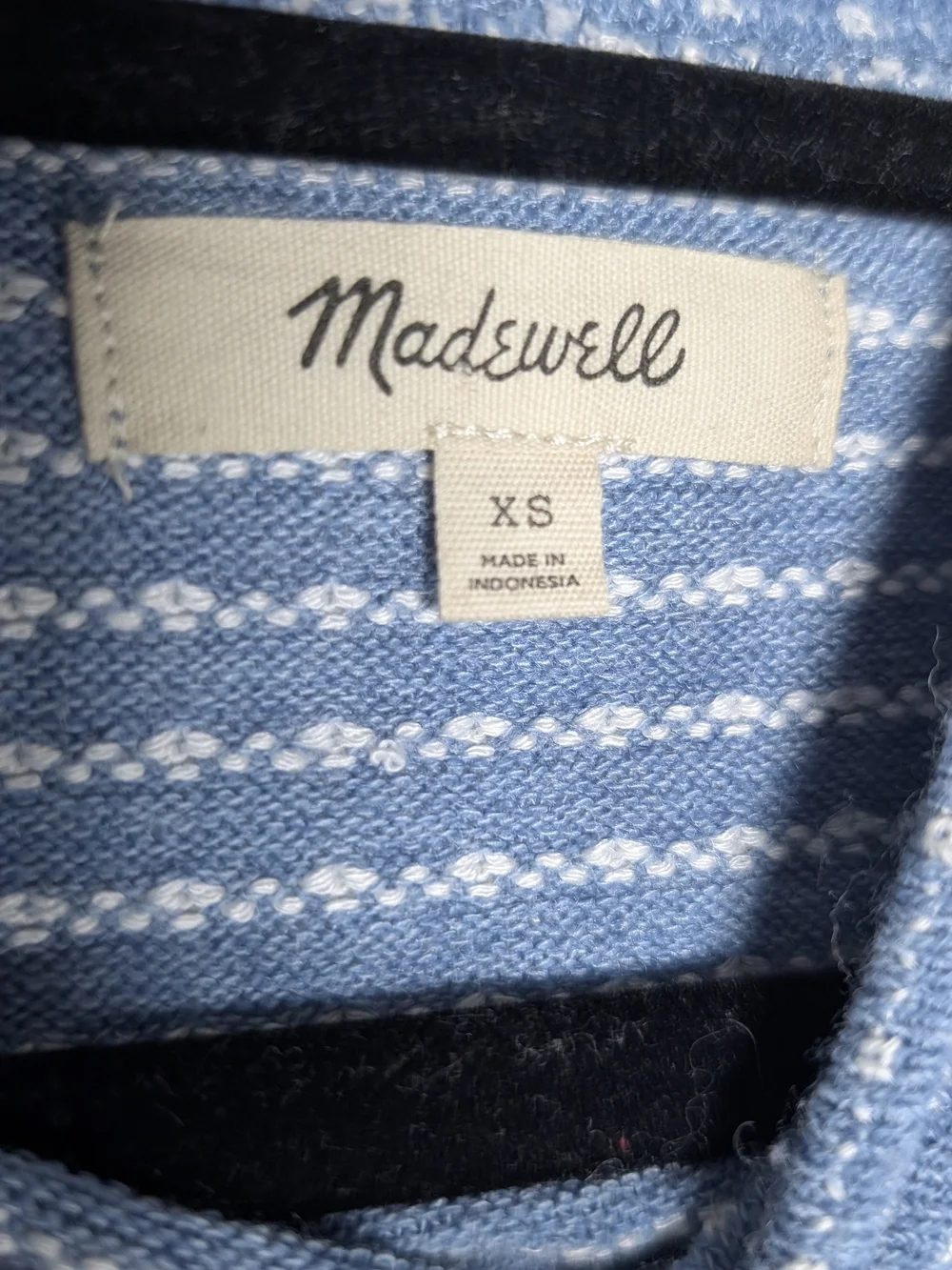Madewell Puff Sleeve Mockneck Sweater Top XS Blue White Coastal Preppy Feminine